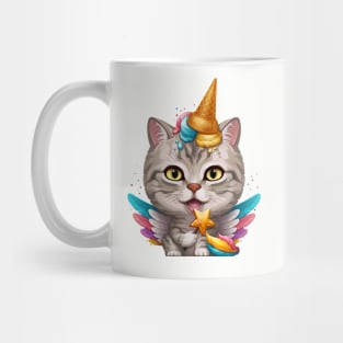 Silver Tabby Cat Ice Cream Unicorn Mug